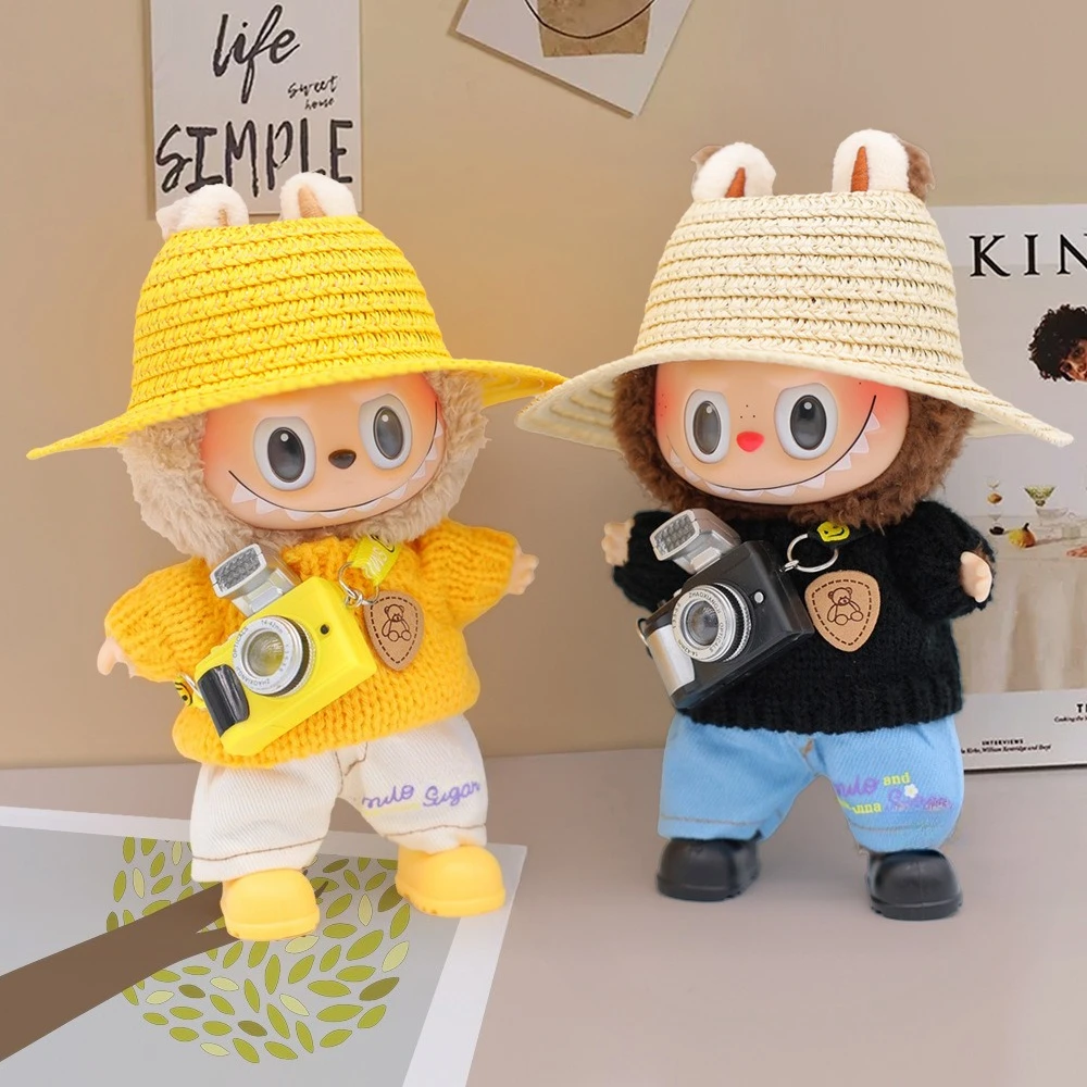 

Виниловая кукла подходит для Labubu, креативный хит продаж, универсальный свитер, джинсы, соломенная шляпа, комплект обуви, сменный наряд для куклы