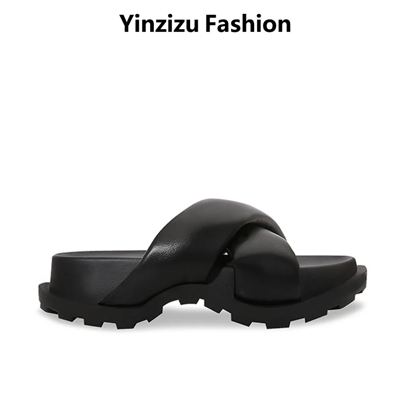 2024 Fashion Cross-Belt Thick Bottom Slippers Women Summer Outside Open Toe Sandals Roman Beach Shoes