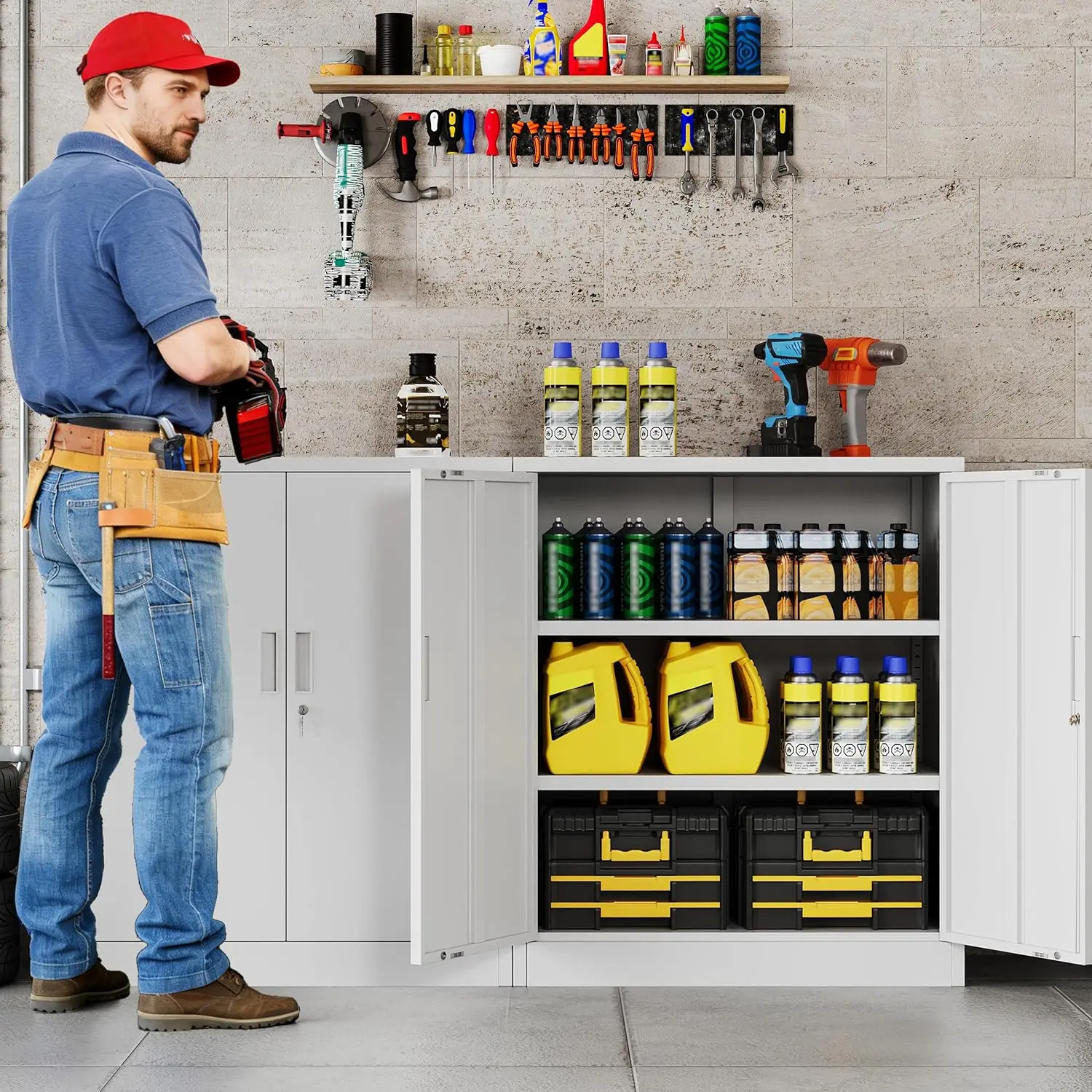 Metal Storage Cabinet with Lock and 2 Adjustable Shelves, 36
