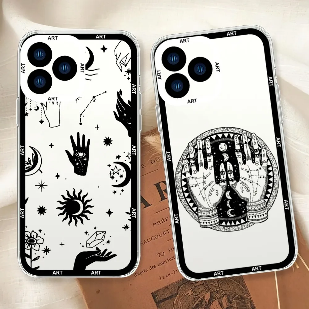 Art C-Celestial H-Hands Print Phone Case For Samsung  A52 A53 A70 A71 A72 A73 A80 A91 S Transparent Border Shell