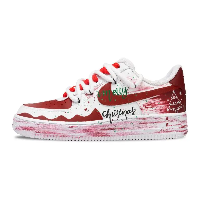 

[Рождественские кроссовки Nocturne] Nike Air Force 1, противоскользящие, износостойкие, с низким верхом, унисекс, красные