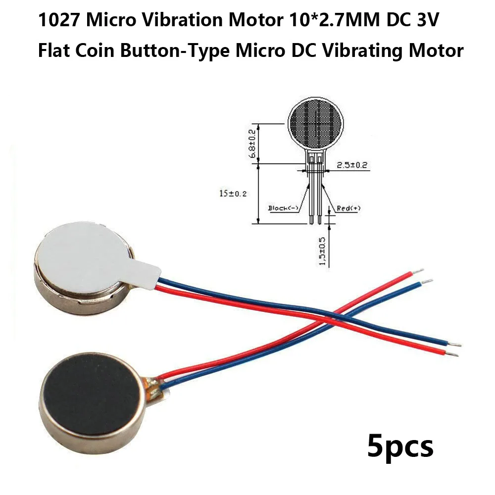 5pcs 10*2.7MM 1027 Micro Vibration Motor Direct Current DC 3V Flat Coin Button-Type Motor Mobile Cell Phone Pager Tablet