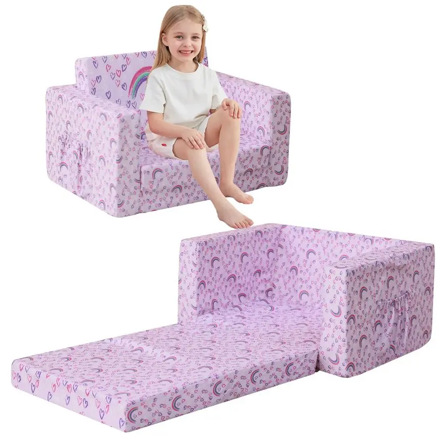 

Kids Sofa for Toddler, 2in1 Toddler Couch Fold Out, Convertible Sofa to Lounger Bed for Girls and Boys, with Removable Cover Do