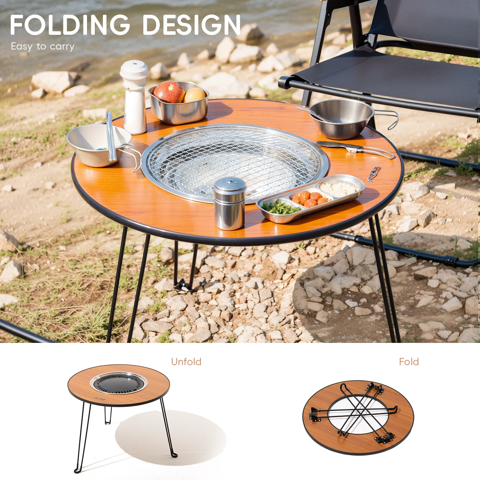 BISINNA Folding Round Table Barbecue Stove Portable Camping BBQ Charcoal Grill With Storage Bag Patio Tea Boiling image 5