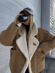 Winter Long Sleeve Button Fleece Coats Female Hip Hop Street Fluffy Outerwear Fashion Oversize Loose Lamb Jacket For Women