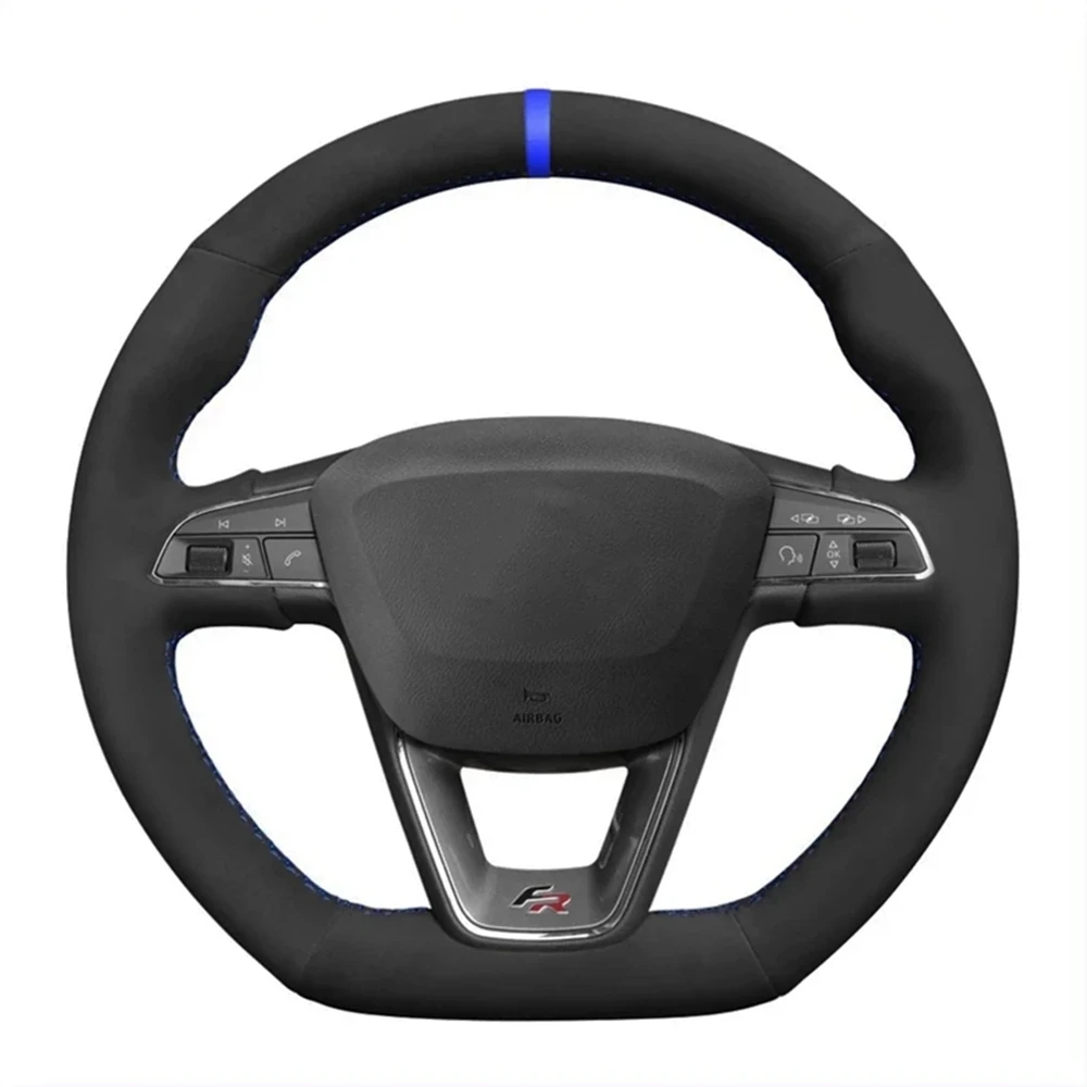 

Car Steering Wheel Cover Black Suede Blue Marker For Seat Leon Cupra R 2013-2019 Ibiza Cupra 2016-2019 Ateca FR 2016-2019
