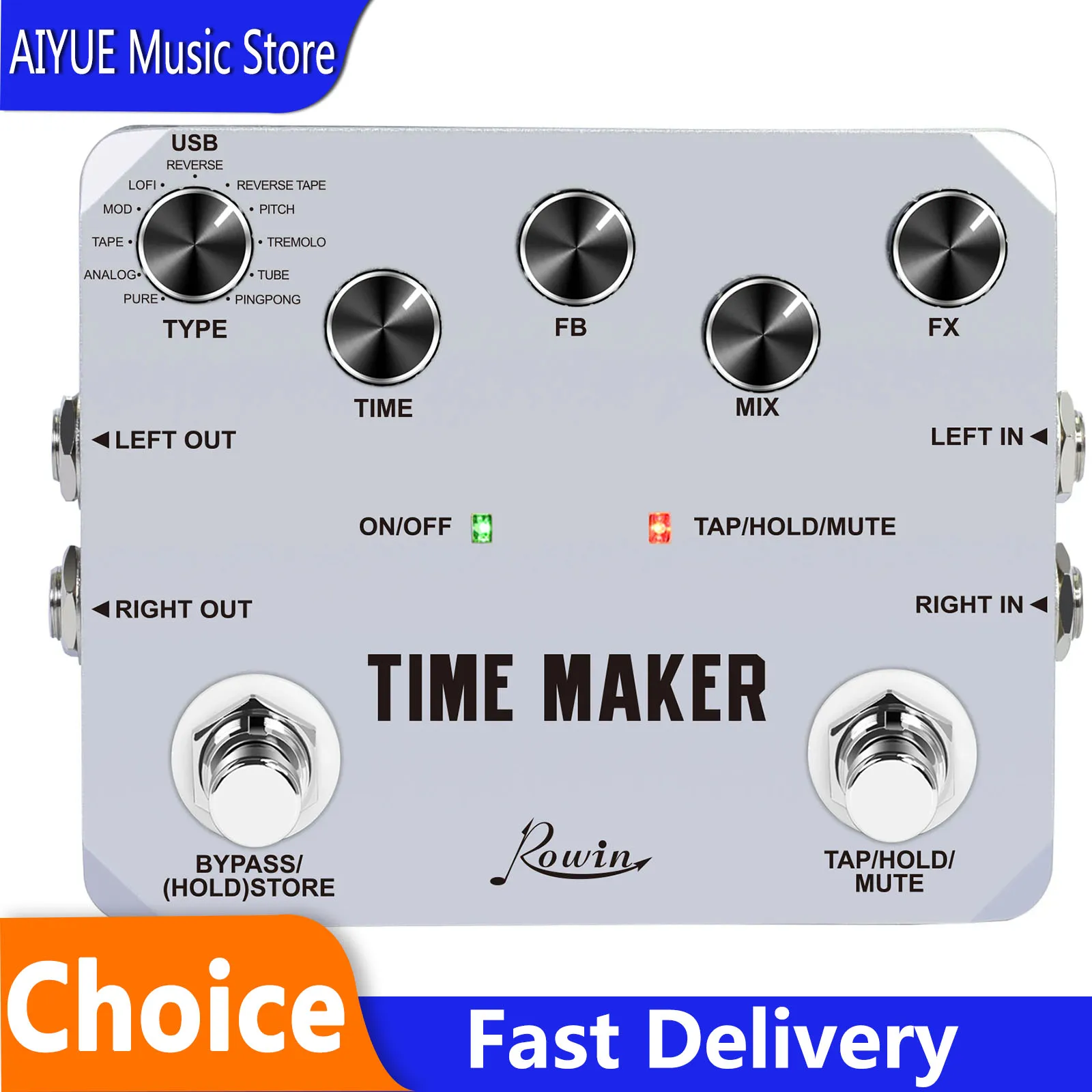 Rowin LTD‑02 Guitar Time Maker Effect Pedal Ultra Delay 11 Delay Modes True Bypass Effect Pedal For Guitar Instrument Accessory