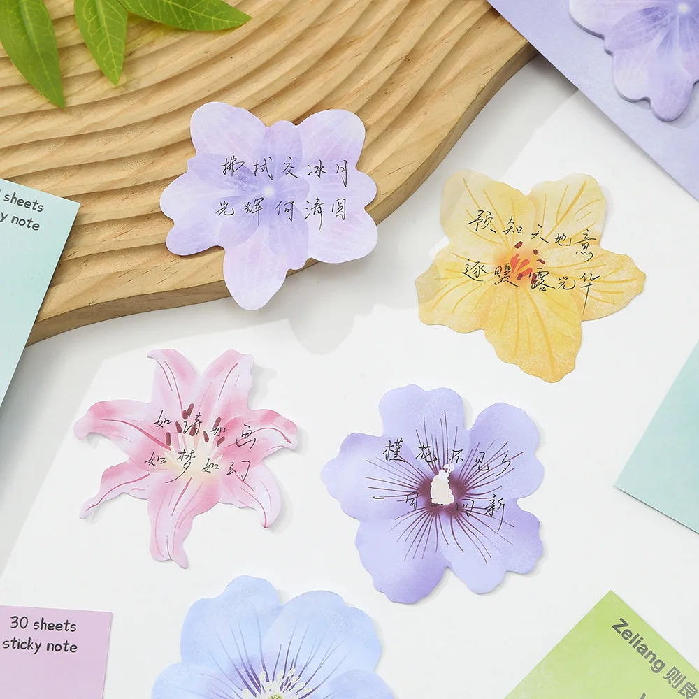 Office School Supplies Blooming Flowers Sticky Notes Cute Little Special Shaped Paper Can Be Pasted Memo Pad Papelería Kawaii