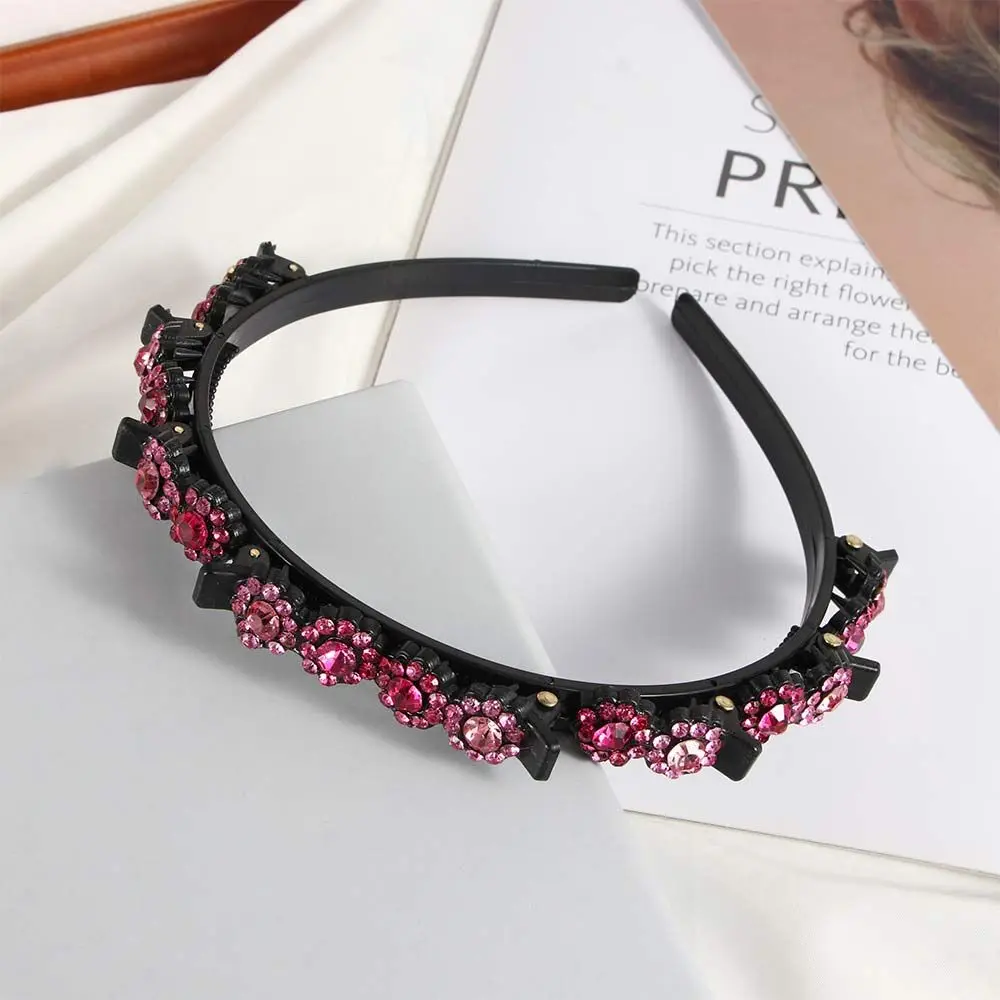 Multi-storey Broken hair artifact Flower Rhinestone Weave Head Hoop Black Braided Hair Clip Styling Tool Toothed Clip