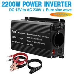 Inverter a onda sinusoidale pura DC 12v a AC 220V 1500/2200/2600/3000W convertitore portatile Power Bank Inverter solare presa universale ue