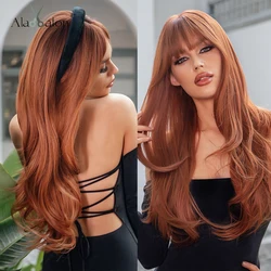 ALAN EATON Long Straight Synthetic Wigs for Women Red Brown Copper Ginger Wigs with Bangs Cosplay Daily Party Heat Resistant