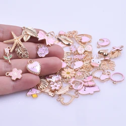 Enamel Alloy Heart Leaves Mushroom Pink Gold Color Charms Shell Starfish diy Women Bracelet jewelry making Mix Pendant Accessory