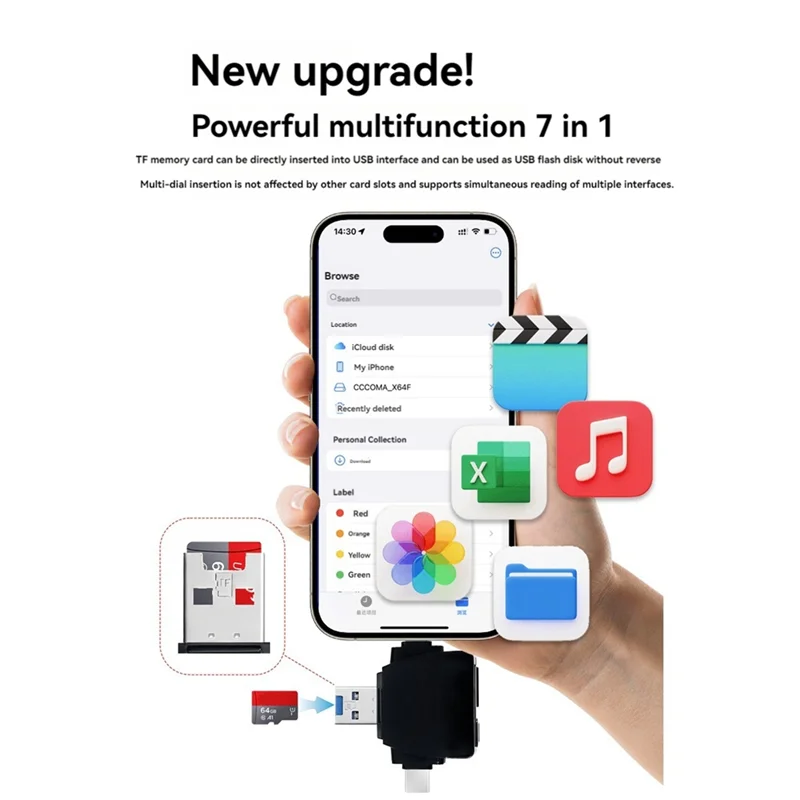 Ingenious-7-in-1-Kartenleser, multifunktionaler Universal-Telefon-Computer-Adapter, SD-Kartenleser, TF U Disk Typ-C-Adapter