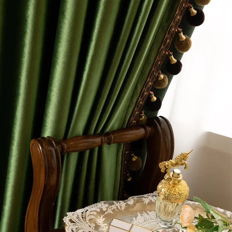 

Custom retro green solid shading velvet cloth curtain tulle valance drape C1469