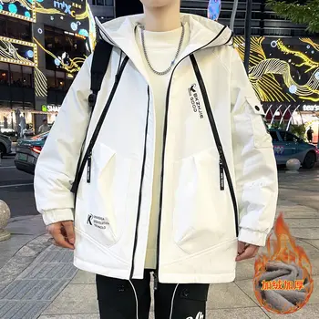 メンズ厚手のフリースフード付きジャケット、防水ウォームコート、ウインドブレーカーアウター、秋冬、2023