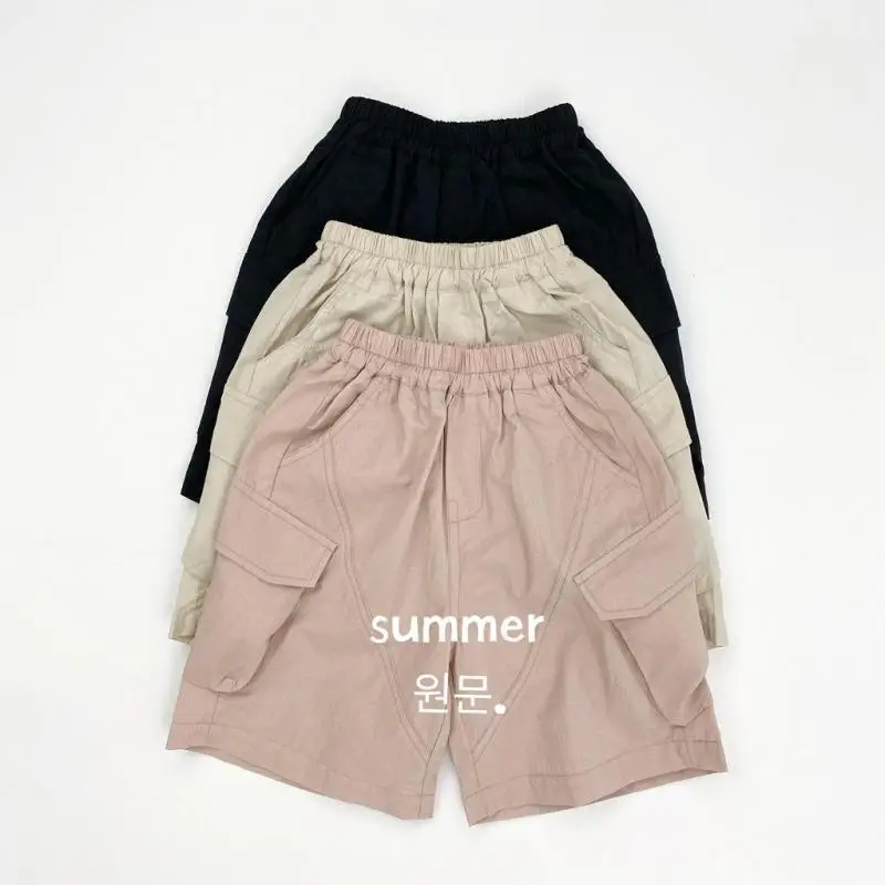 

2025 Summer New Children Loose Shorts Cotton Girls Casual Shorts Solid Versatile Baby Boys Pocket Cargo Pants Kids Clothes
