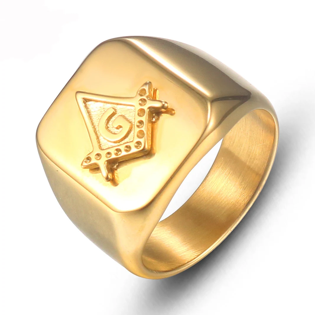 American Size PVD Gold Plated Letter AG Custom Stainless Signet Masonic Steel Rings for men women