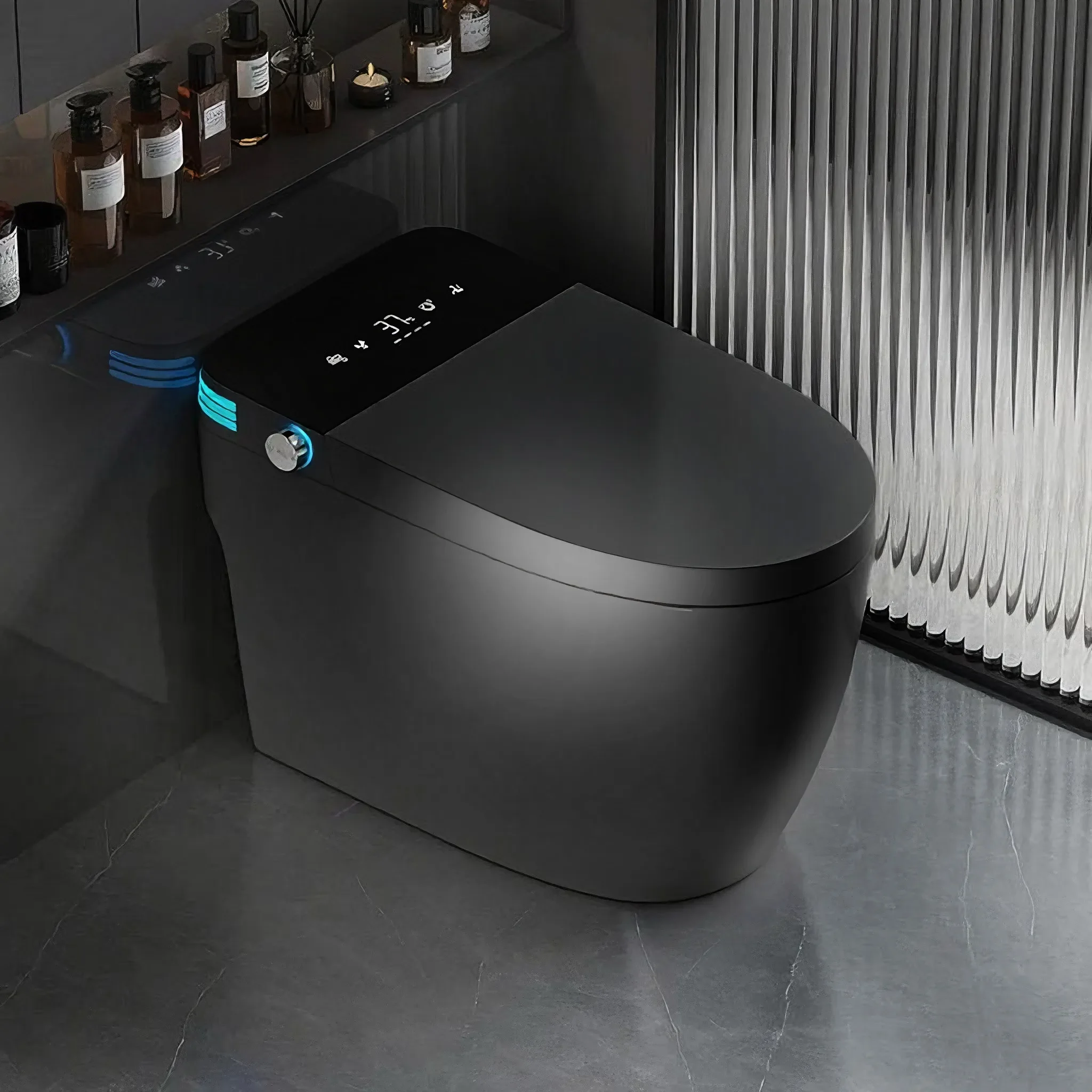 Luxury Smart Auto-Open Close Lid Strong Flush Remote Control Matte Black Elongated Luxury Toilet Works Any Water Seat Heating