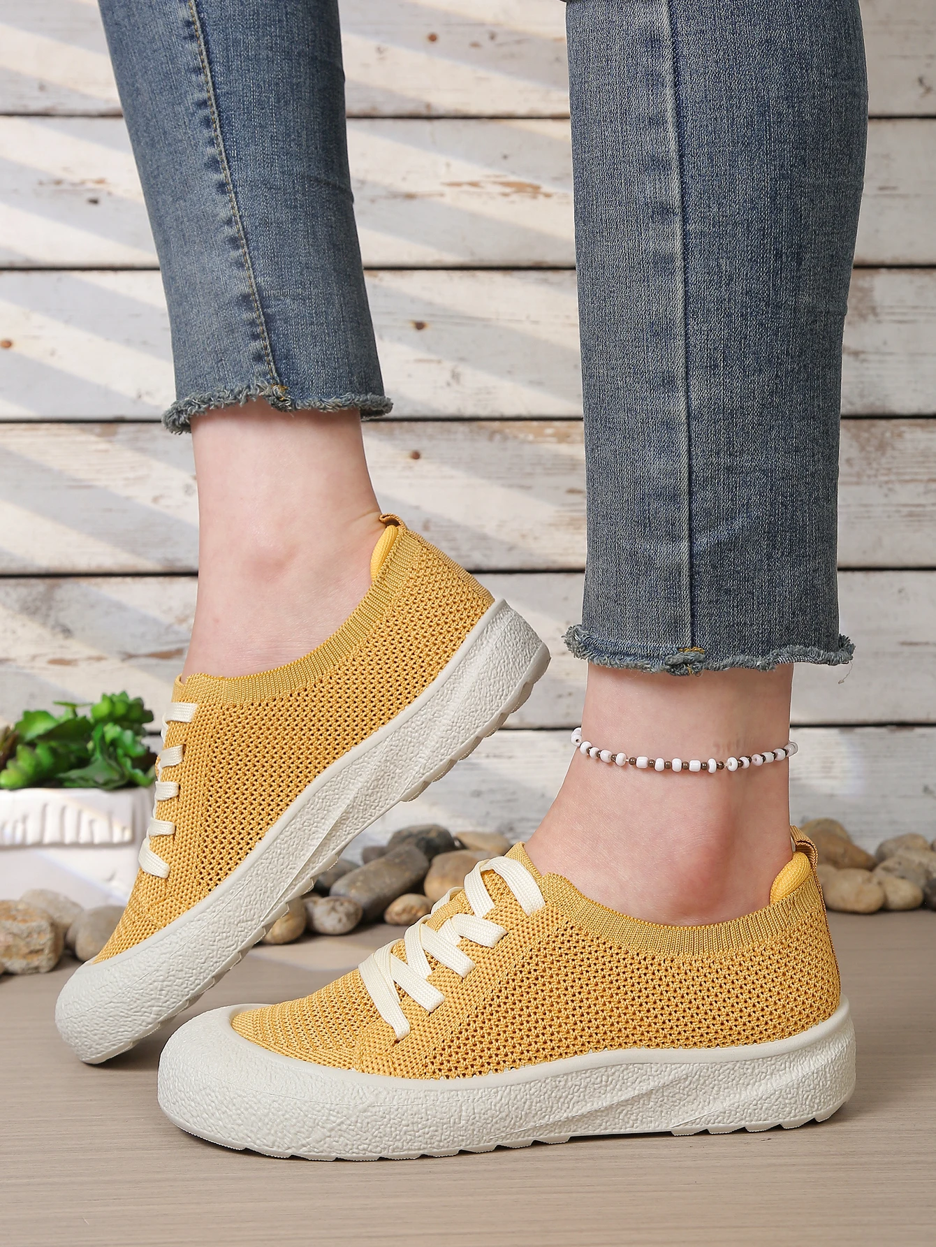 Leichte Mesh-Strick-Freizeitschuhe für Damen, atmungsaktive Slip-On-Sneaker mit weicher Sohle, bequemes Alltagsschuhwerk. – Detail 7