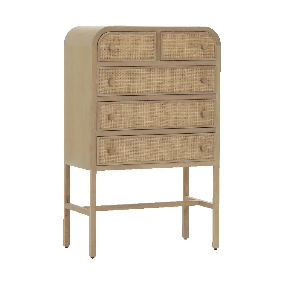 

Nordic Style Solid Wood Chest of Drawers Household Multi-Functional Rattan Chest of Drawer