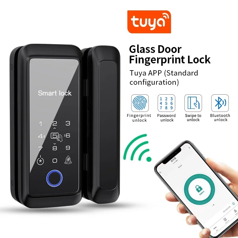 New Tuya APP Smart Glass Door Biometric Fingerprint Lock Bluetooth Electronic Control Door lock 13.56Mhz RFID C2-tuya