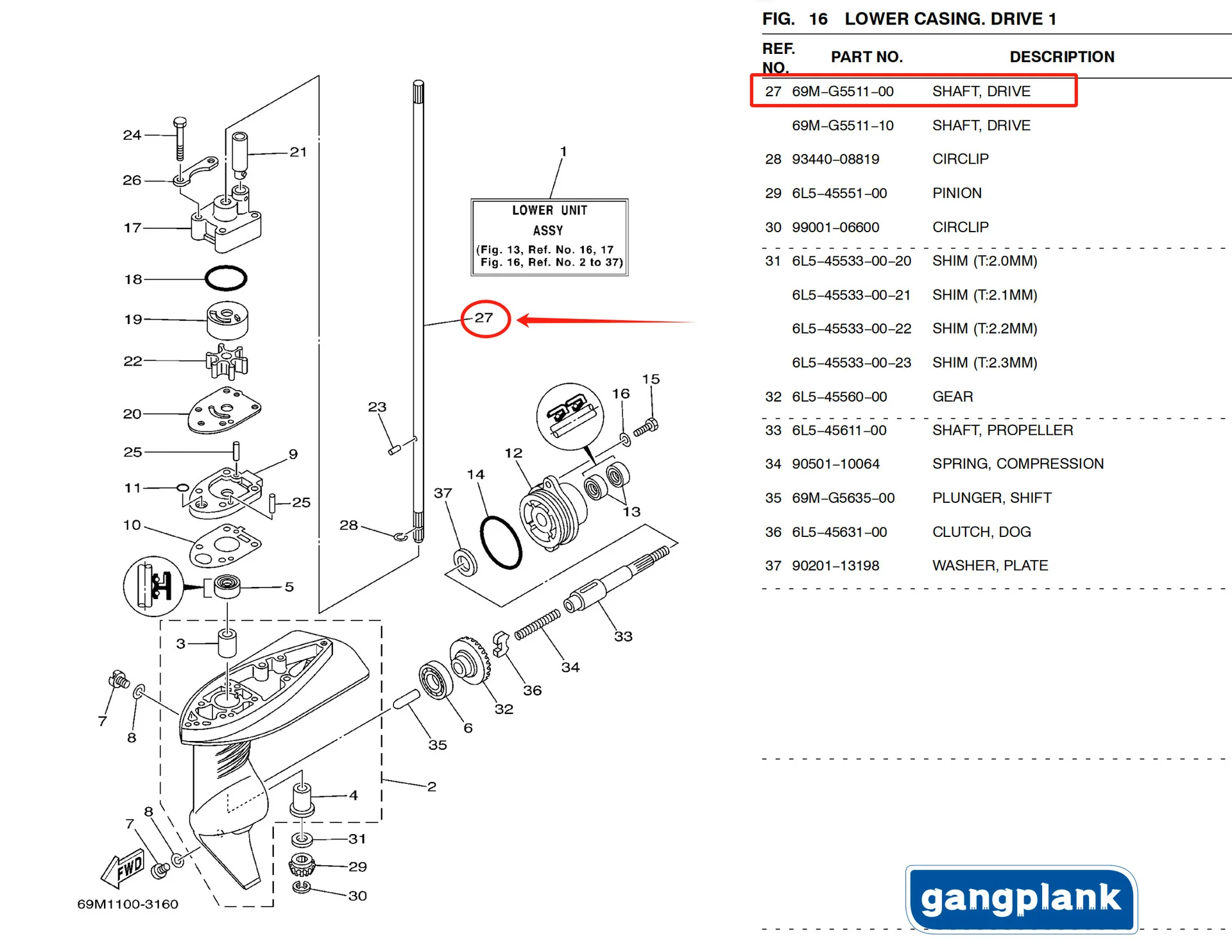 Outboard Drive Shaft 69M-G5511-00 69M-G5511 for Yamaha 4 Stroke 2.5 HP F2.5 3M 3G 3S