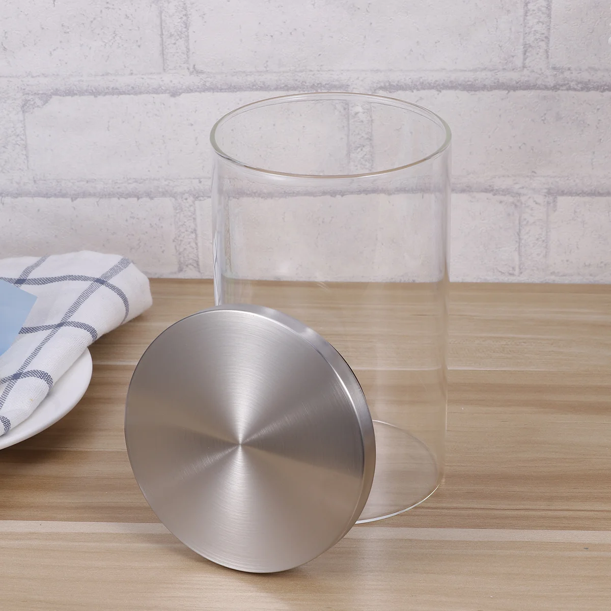 

Glass Sealed Canister Airtight Jar Transparent High Borosilicate Thick Portable Storage Container Stainless Steel Lid for Dry