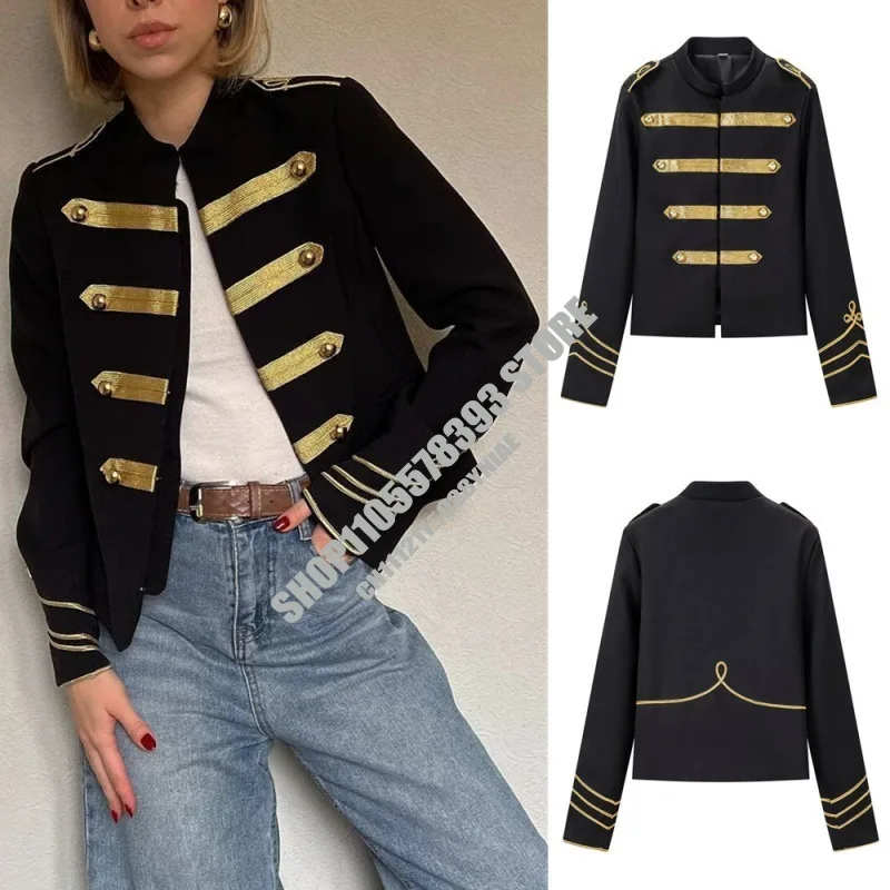 

High Street Women's Jacket O-neck Full Sleeve Single Breasted Female Napoleon Jackets 2026 Spring New Fashion Chic Lady Outwear