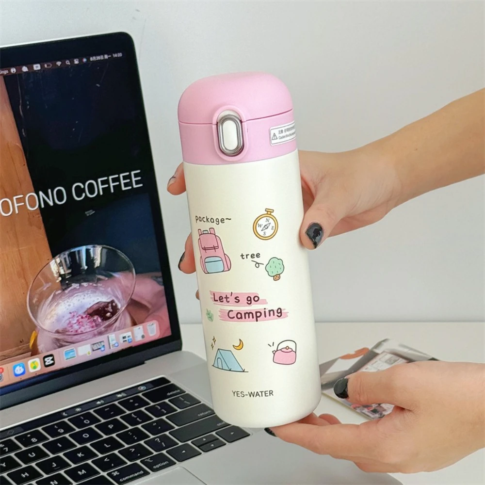 Termos MINISO z motywem kreskówkowym dla dzieci, bidon ze stali nierdzewnej, termos dla dzieci w stylu kempingowym, kubek do kawy/mleka z efektem skaczącego, prezent na Halloween