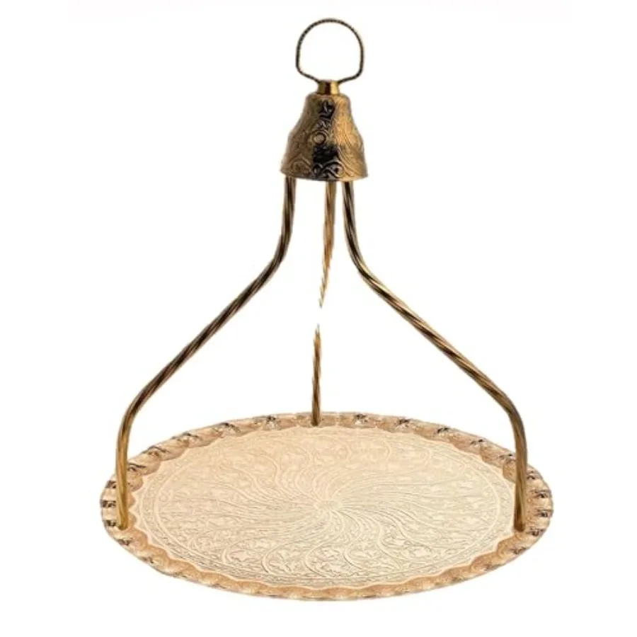 

Поднос для подачи турецкого кофе и чая, подходит для ресторанов, круглой формы, ширина 13,7 дюймов (35 см) (золотистый)