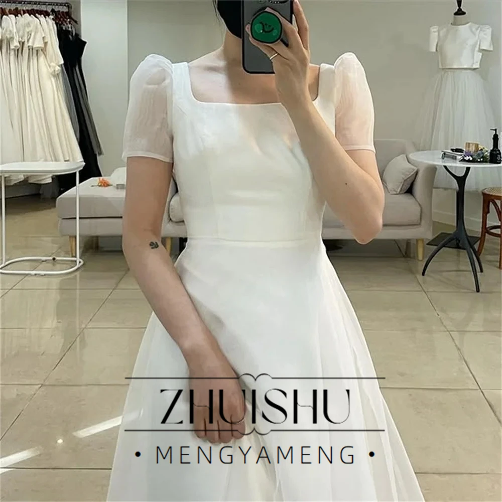 ZHUISHU Elegant Square Neck Korea Garden Wedding Dresses Cap Sleeves Corset Back Customized Organza Bride Gowns Party Bride