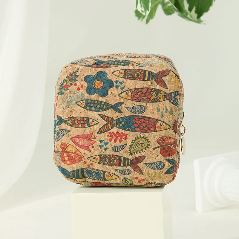 1PC Cork Women's Wallet Zipper Cosmetic Storage Bag Lipsticks Data Cables Key Organizer Ladies Card Bag Coin Purse Clutch