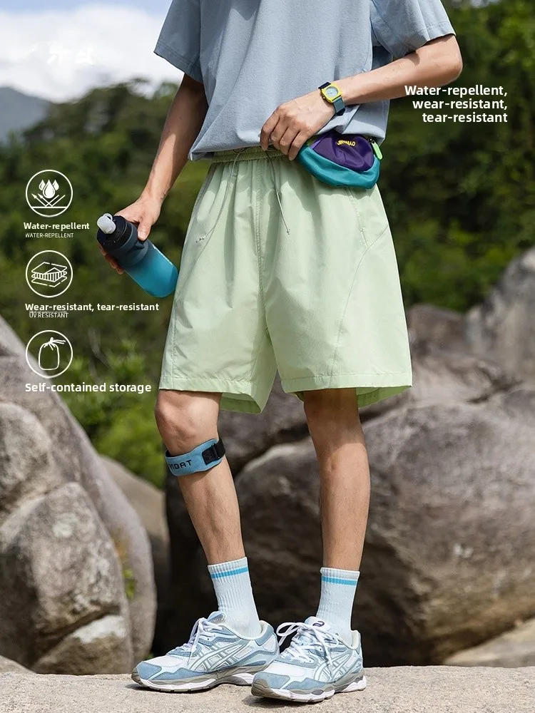 

Youdongji Men's Outdoor Sporty Shorts Quick Dry Breathable Waterproof Casual Beach Pants Polyester Fiber Middle Waist Shorts