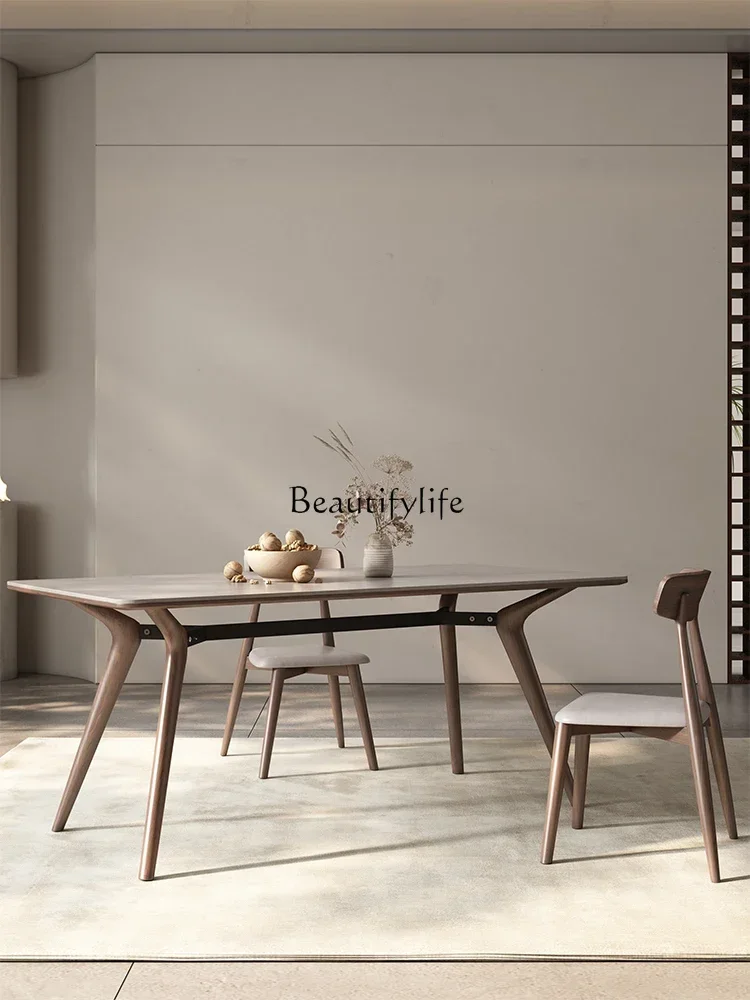 

lxNordic Solid Wood Stone Plate Dining Table Simple Modern Italian Ash Stone Plate Dining Table and Chair