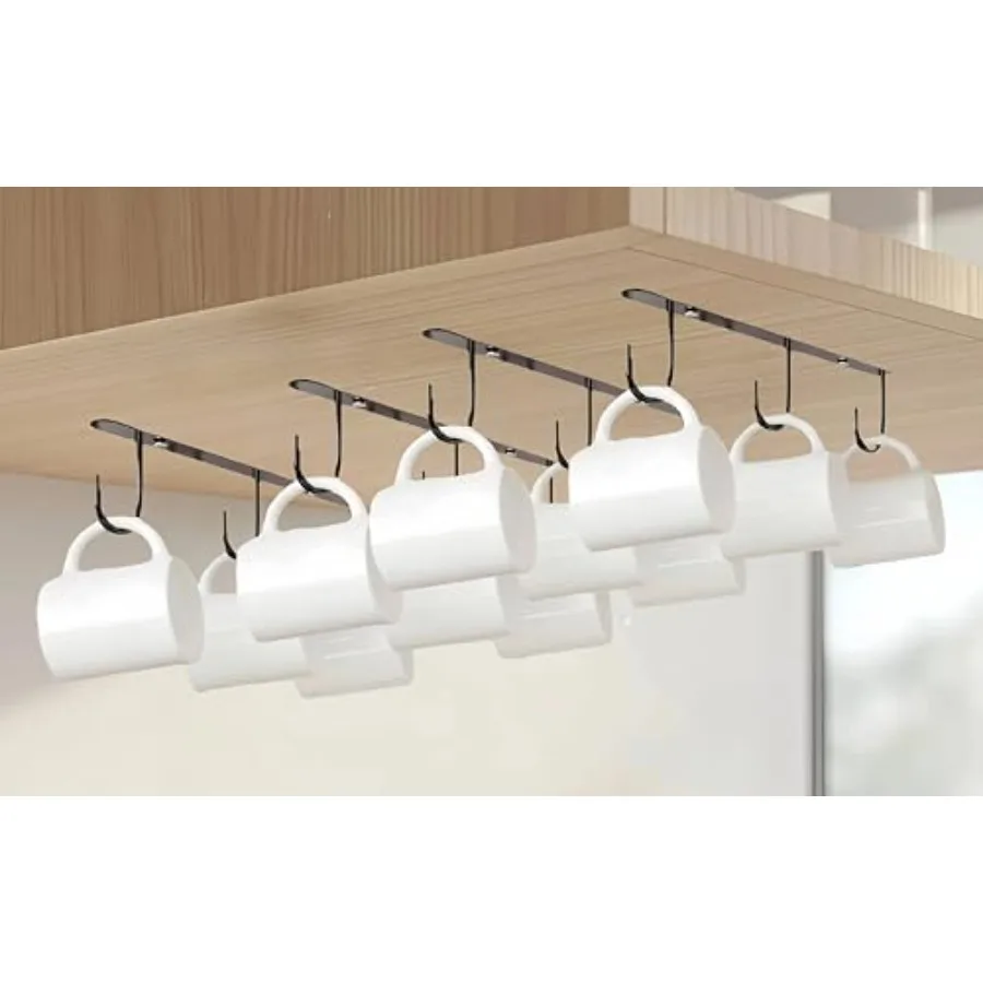 

Mug Hooks Under Cabinet, 4 Pack Metal Mug Holder Sturdy Mug Hanger Under Shelf Coffee Cup Storage for Kitchen Utensils Tea Cup