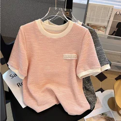 Casual Knitted T-shirt Tops Skinny Summer Women T-shirts Outwear Solid Women's O-neck Short Sleeve Bottoming Tees For Female