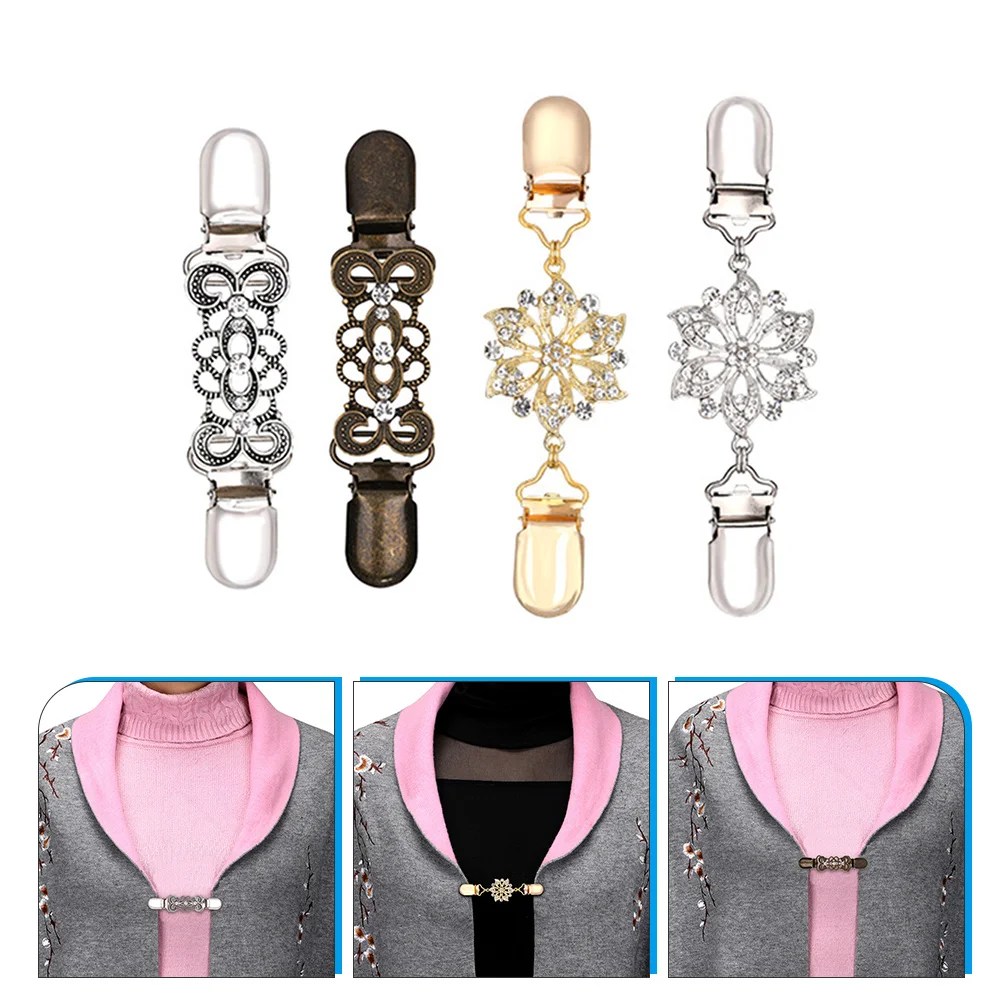 4 pçs retro xale clipes liga vestido cinch clipe vintage camisola fechos cardigan clipes cachecol broche pino para roupas de festa de casamento