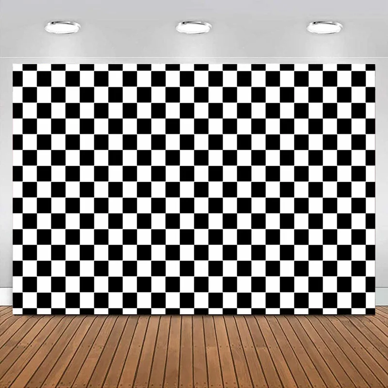 Black and White Racing Checker Texture Photography Backdrops Kid Birthday Party Newborn Baby Shower Background Banner Decoration