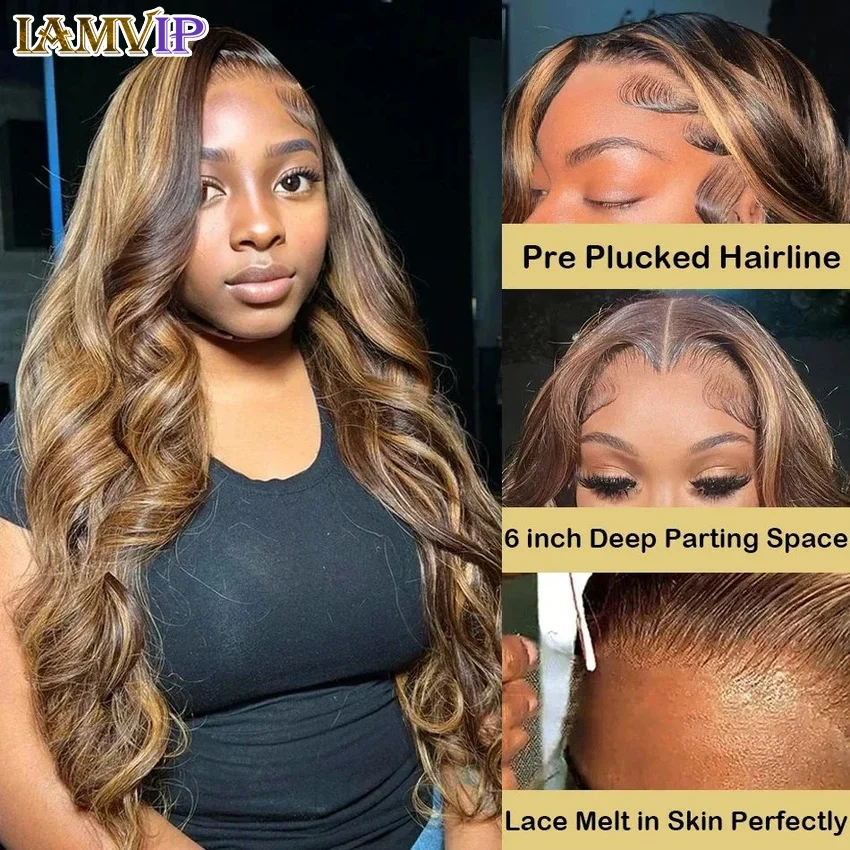 16 40 Inch 427 Pinao Highlight Colored Ombre Blonde Body Wave Wig 13x4 13x6 Hd Transparent Lace Frontal Human Hair Wig for Women