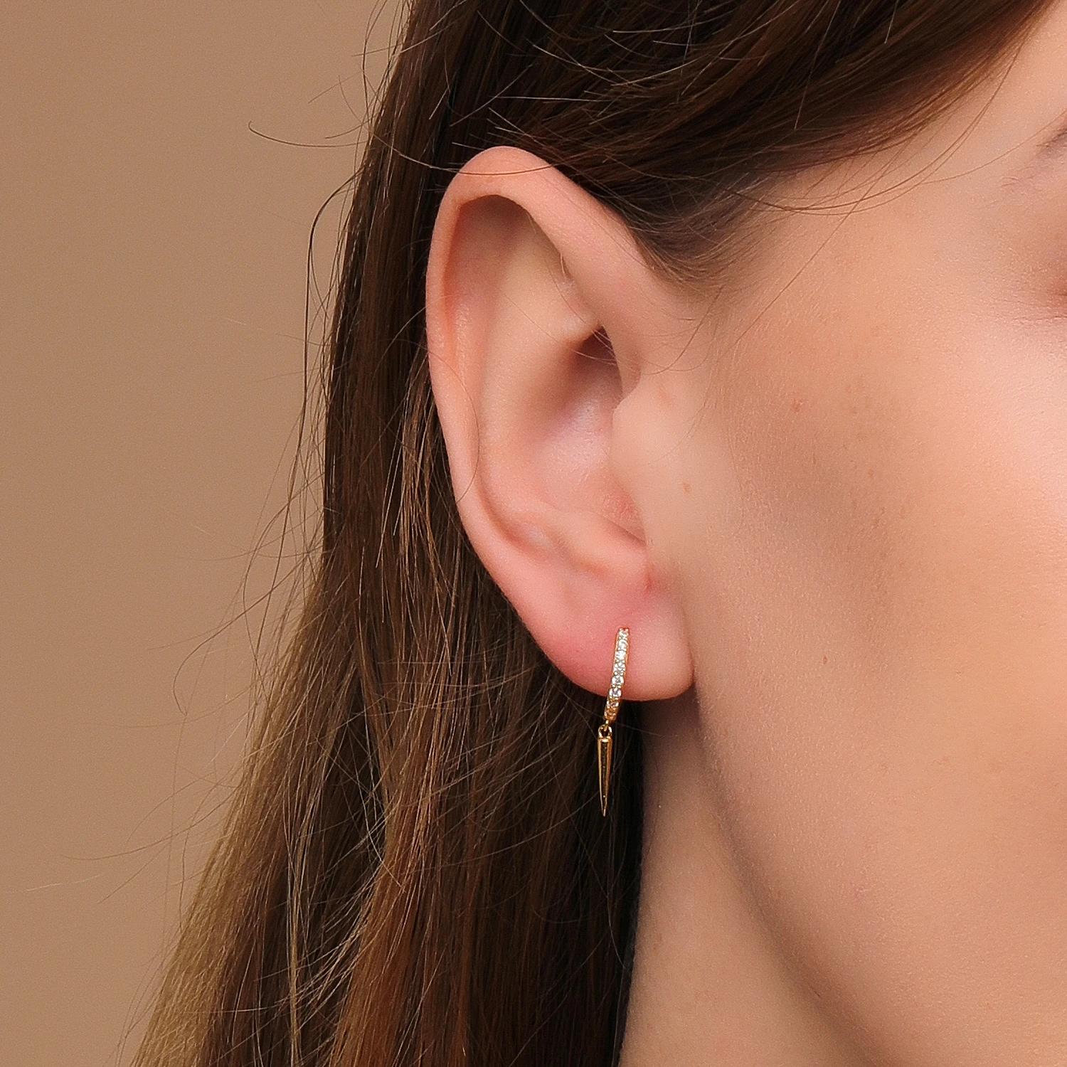 Aide 925 Sterling Silver Long Spike Cone Charm Dangle Earrings For Women Crimped White Zircons Set Circle Huggie Earrings Jewel