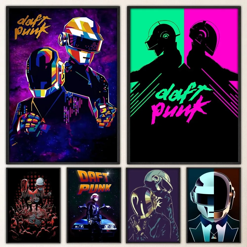 Daft Punk Rock Band Poster Fancy Poster Wall Sticker for Living Room Bar Vintage Decorative Painting Middle