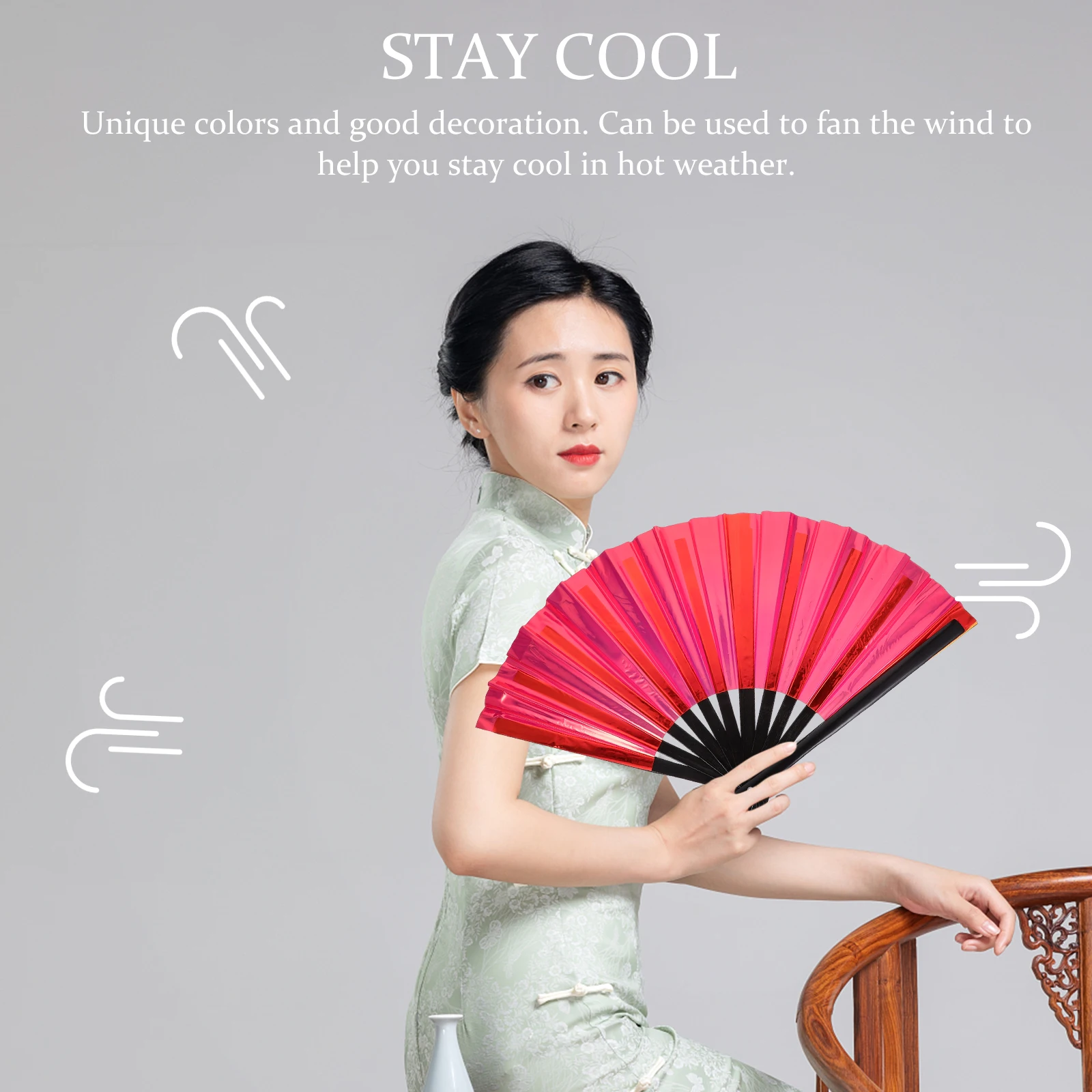 

Foldable Hand Fans Iridescent PVC Wedding Party Props Chinese Style Decorative Fans Colored Bamboo Bone Stage Accessories