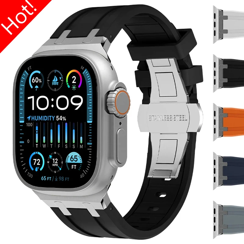 Silikonarmband für Apple Watch Ultra 3/2/1 49 mm Serie 11 10 46 mm 45 mm 44 mm 42 mm Faltschließe Iwatch 9 8 7 6 SE 5 4 Armband