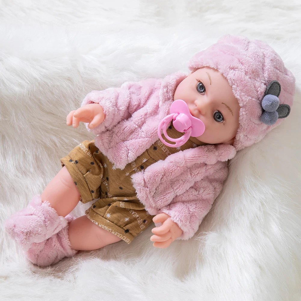 

12inch Realistic Reborn Doll Handmade Mohair Silicone Cloth Dolls Full Body Bebe Reborn Newborm Girl With Pacifier