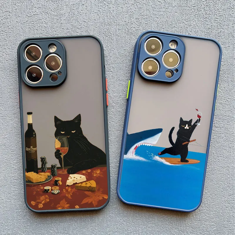 

Cute Cat Goblet Drink Couple Phone Case For iPhone 12 11 Pro Max 16 15 14 13 Pro Max Mini X XR X 7 8 Plus SE2 Shockproof Cover
