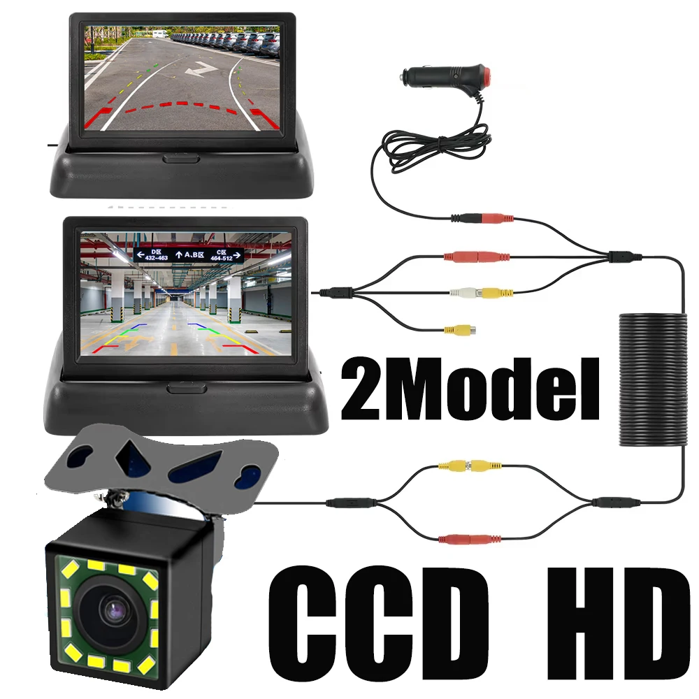 

Dynamic Trajectory Parking Camera System - 4.3" TFT LCD HD Screen + Rear View Camera with 12LED Backup Lights - Easy Install for
