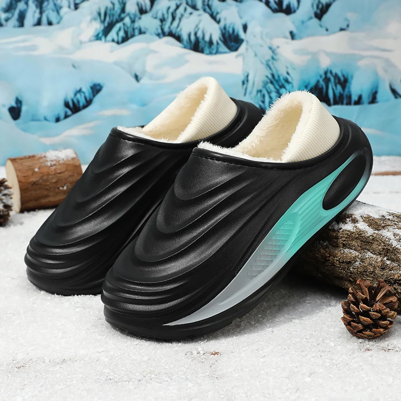 

Fleece-Lined, Thickened, Warm, Closed-Back Cotton Shoes, Men's Waterproof, Cold-Proof, Thick-Soled Home Cotton Slippers