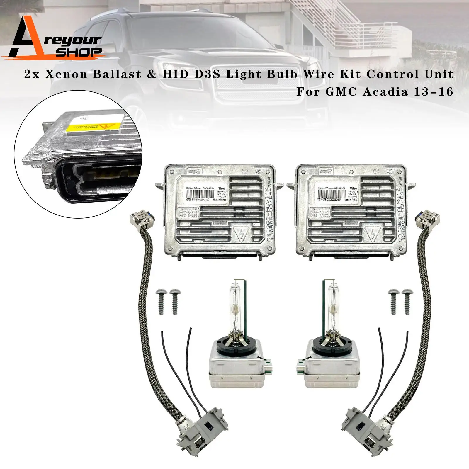 2x Xenon Ballast & HID D3S Light Bulb Wire Kit Control Unit for GMC Acadia 2013 2014 2015 2016