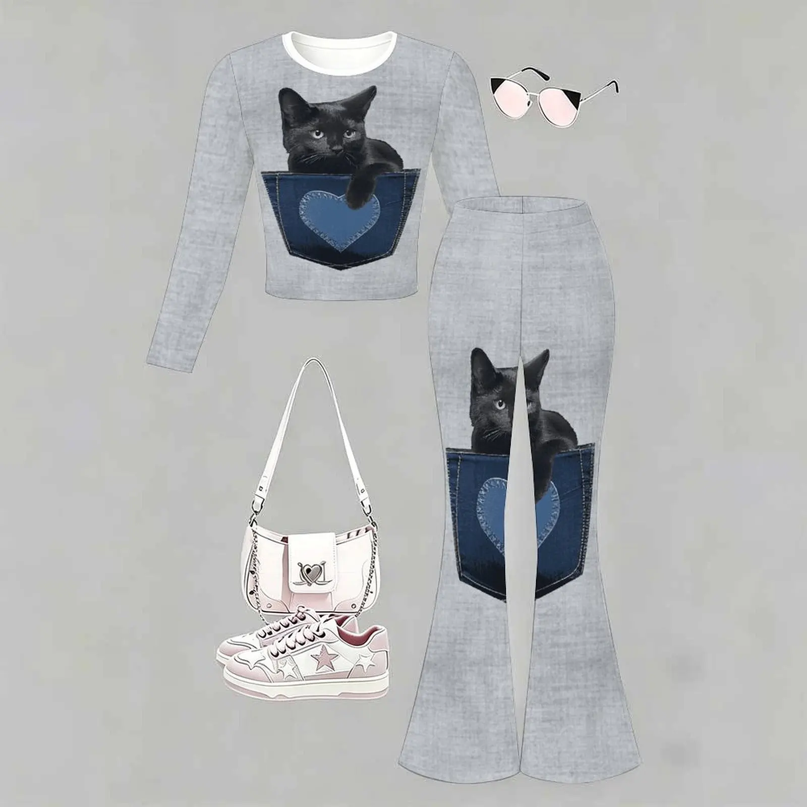 2pcs Children's Casual Pants Autumn Slim Two-piece Set Fashion Bell-bottomed Pants Winter Girls' Trendy T-shirt Jogging Pants
