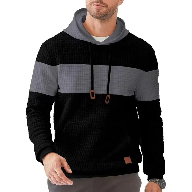 New Men's Color-blocking Simple Fashion Versatile Tops Loose Pullover Hoodie Spring  Autumn Thin long sleeve casual Sweatshirt